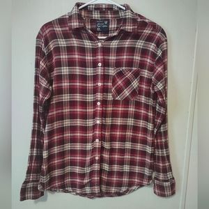 American Eagle Women's Boyfriend Fit Maroon Flannel Size Medium